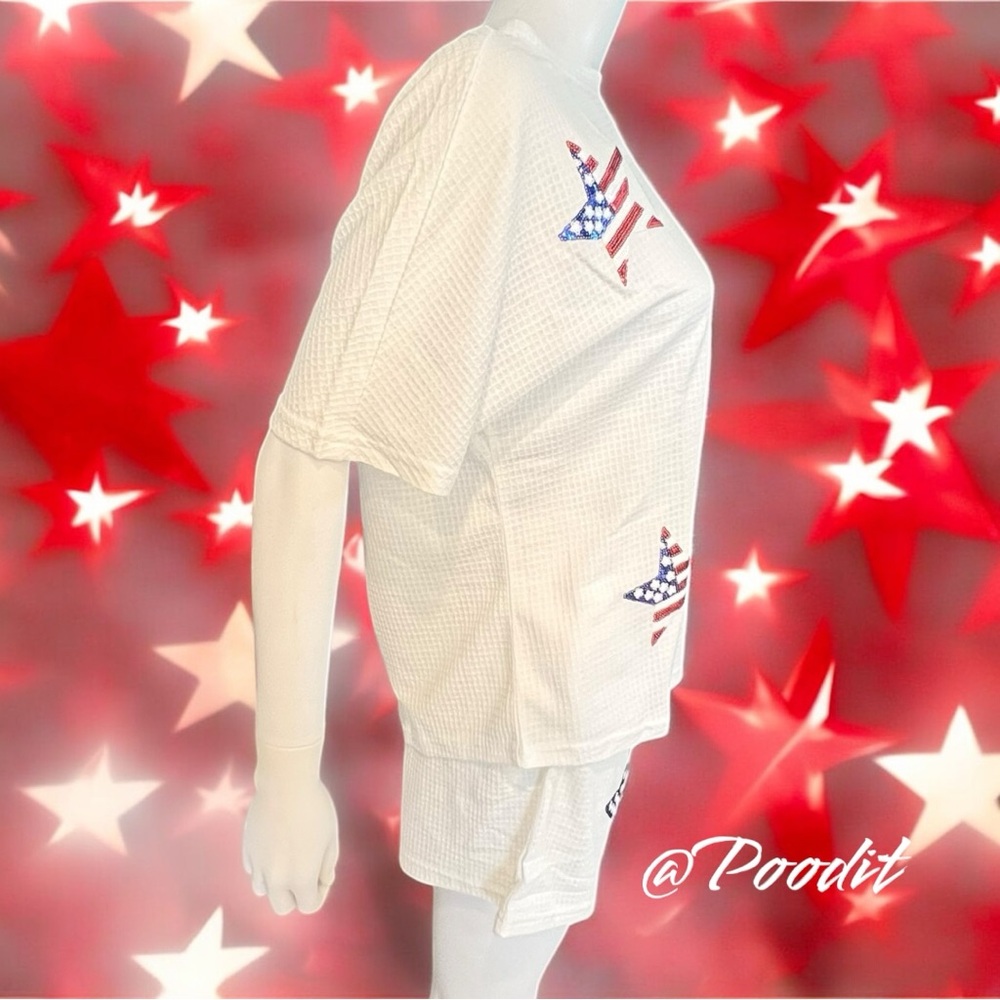 Patriotic waffle print short set sz large - Picture 3 of 7
